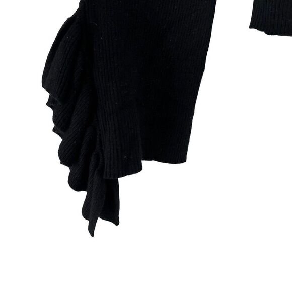 Express Sweater Cold Shoulder Black Ruffle Sleeves Ribbed V Neck Womens Size L - Picture 5 of 8